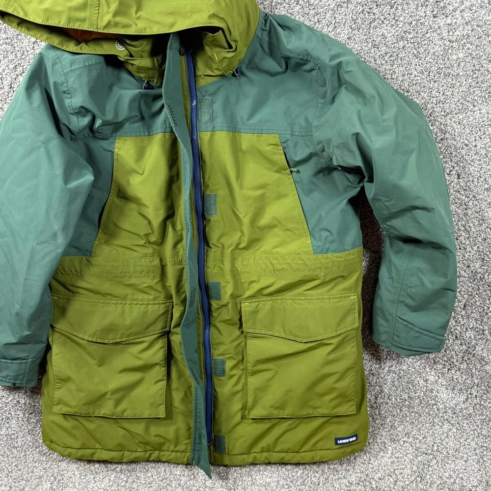 Lands End Squall Parka Jacket Green Hooded Insulated L 14-16 - Picture 12 of 16